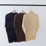 New Arrival Women Spring Summer Lyocell Tencel Knit Top Elegant Half High Neck Raglan Mid Sleeve Fashion Ladies T Shirt