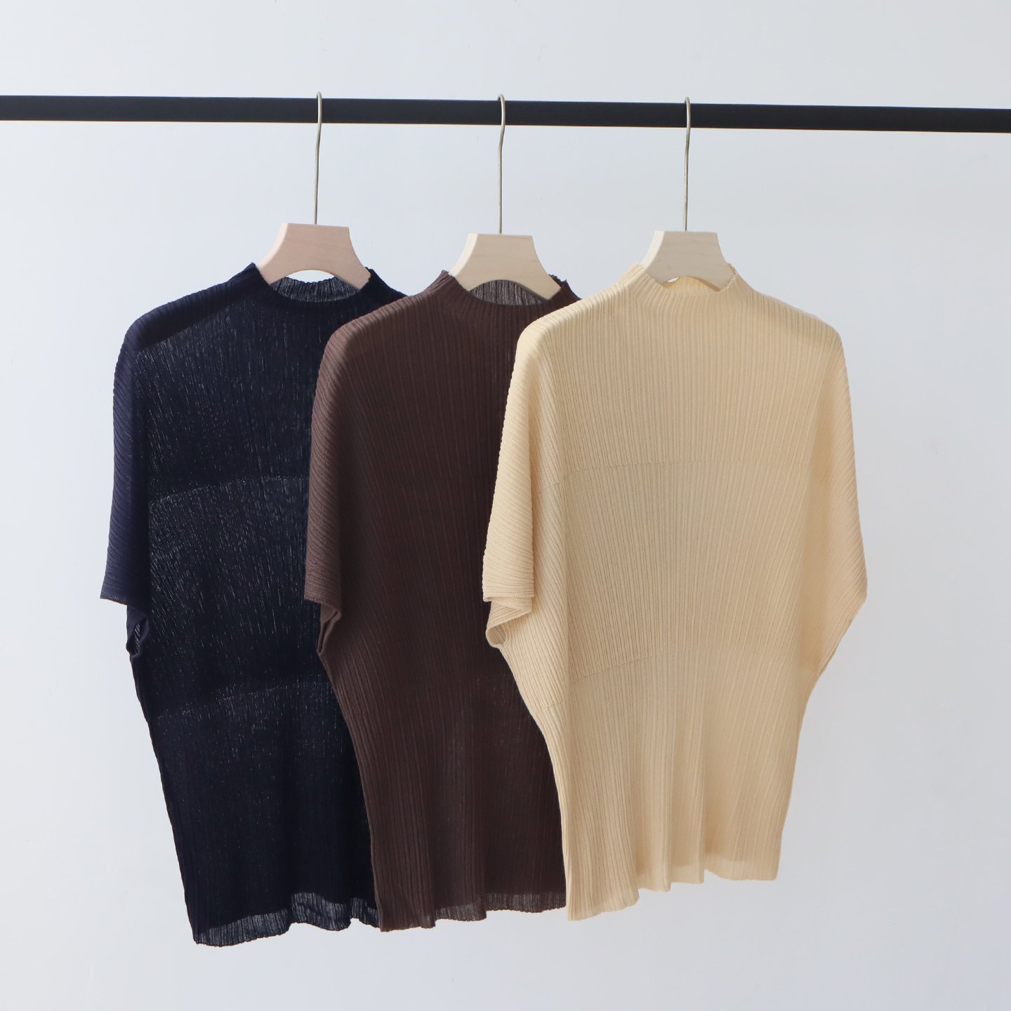 2 New Arrival Women Spring Summer Lyocell Tencel Knit Top Elegant Half High Neck Raglan Mid Sleeve Fashion Ladies T Shirt - Image 1