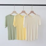 Women Summer New Arrival Crew Neck Knit T-shirt, Slim Fit Casual Basic Undershirt - Ảnh 2