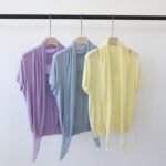 Crew Neck Knit Short Sleeve T-shirt with Shawl, Slimming 2-Piece Basic Outfit for Ladies - Image 2
