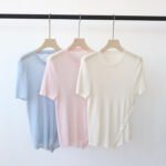 New Summer Solid Color Crew Neck Knit T-shirt, Unique Design Irregular Slim Fit Top for Women - Image 2
