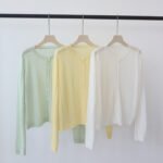 New Summer Minimalist Crew Neck Knit Top, Lightweight Long Sleeve Sun Protection Cardigan, Outerwear for Camisole - Image 2