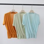New Arrival Summer Ladies Stylish Design Knit Tee, Slimming V Neck Lyocell Tencel Short Sleeve
