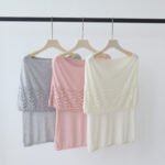 Summer Off-the-Shoulder Cutout Knit Pullover, Tencel Lyocell Short Sleeve Relaxed Top for Women - Image 2