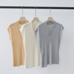 New Summer Minimalist V-Neck Knit T-shirt, Lyocell Tencel Slim Fit Layering Top for Women