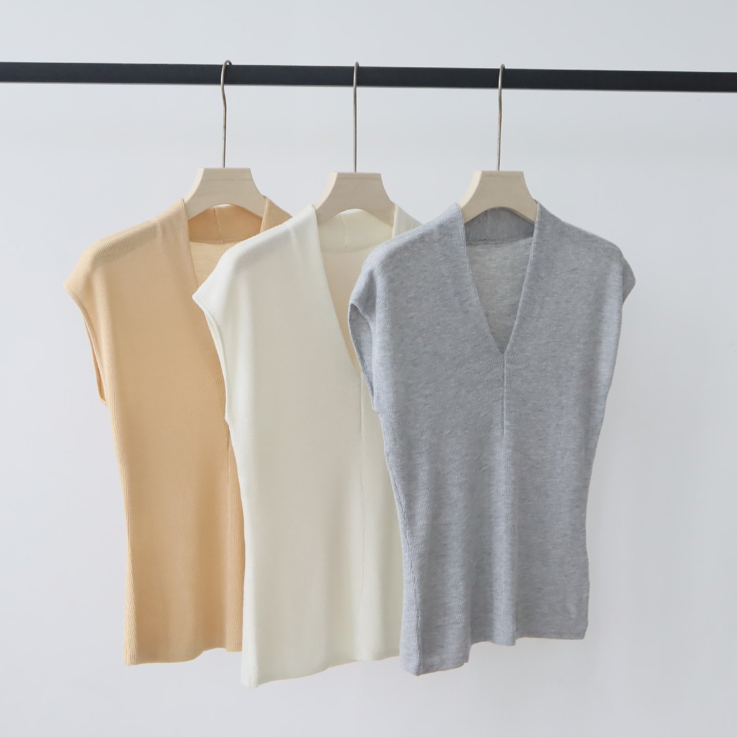1 New Summer Minimalist V-Neck Knit T-shirt, Lyocell Tencel Slim Fit Layering Top for Women - Image 1