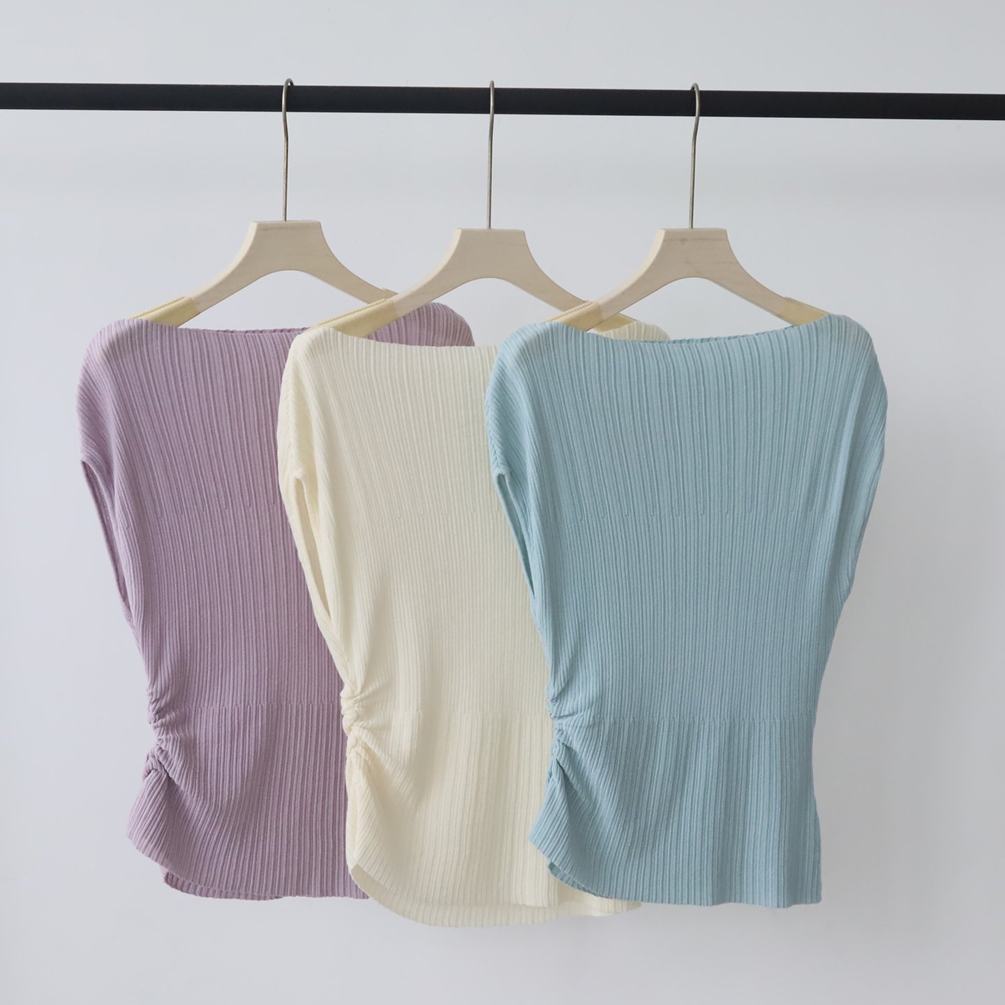 1 Tencel Lyocell Asymmetrical Shoulder Knit Shirt, Women Summer Short Sleeve Waist Slimming One Shoulder Top - 画像 (1)