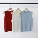 Women's Summer Tencel Linen Knit Vest, Slimming Old Money Style Versatile Crew Neck Sleeveless Camisole, Soft Casual Top