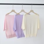 Women Minimal Elegant Off Shoulder Knit Pullover, Short Sleeve Loose Lightweight Tencel Summer New Blouse Top