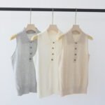 Women's Sleeveless Collared Knit Vest, Slim Fit Basic Tank Top, Korean Style New Summer Layering Waistcoat - Ảnh 2