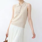 Women's Sleeveless Collared Knit Vest, Slim Fit Basic Tank Top, Korean Style New Summer Layering Waistcoat - Ảnh 7