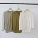 Women New Summer Slimming Knit T-Shirt, Crew Neck Lyocell Tencel Fake Two Piece Short Sleeve Blouse - Image 2
