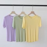 Women Summer New Arrival Crew Neck Knit T-shirt, Slim Fit Casual Basic Undershirt