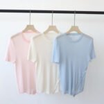 New Summer Solid Color Crew Neck Knit T-shirt, Unique Design Irregular Slim Fit Top for Women