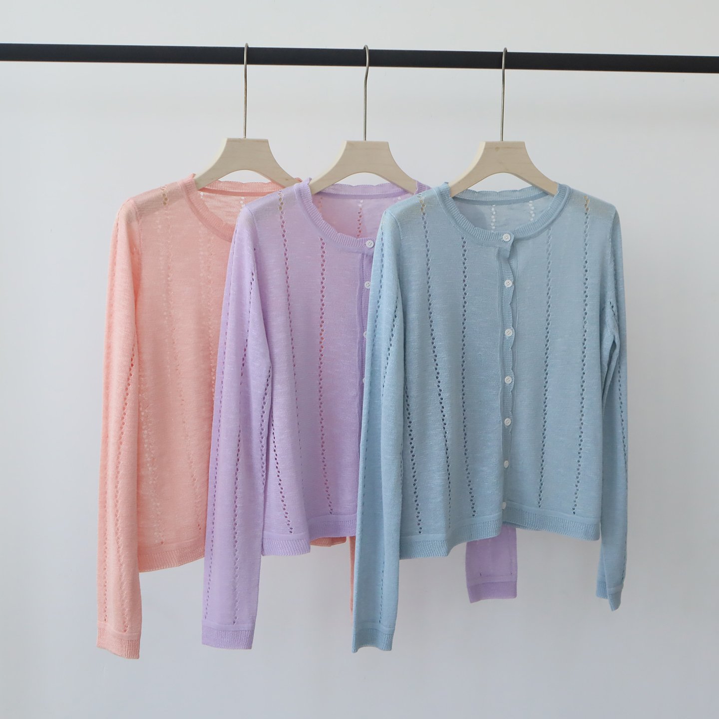 2 New Summer Minimalist Crew Neck Knit Top, Lightweight Long Sleeve Sun Protection Cardigan, Outerwear for Camisole - Image 1