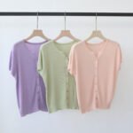 Summer New Arrival Women V-Neck Knit Short Sleeve Tee, Slimming Fit Casual Simple Basic Layering T-shirt Tops
