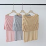 Summer Off-the-Shoulder Cutout Knit Pullover, Tencel Lyocell Short Sleeve Relaxed Top for Women