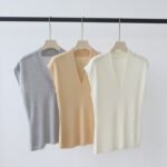 New Summer Minimalist V-Neck Knit T-shirt, Lyocell Tencel Slim Fit Layering Top for Women - Image 2
