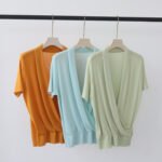 New Arrival Summer Ladies Stylish Design Knit Tee, Slimming V Neck Lyocell Tencel Short Sleeve - Image 2