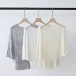 Lyocell Tencel Summer New Arrival Women's Crew Neck Batwing Sleeve Knit T-Shirt, Loose Slim Fit Designer Blouse – Image 2
