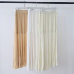Summer Spring New Women High Waist A-line Pleated Knit Midi Skirt, Tencel Lyocell Draped Flowy Umbrella Skirt Slim Fit - 画像 (2)