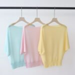 Women Minimal Elegant Off Shoulder Knit Pullover, Short Sleeve Loose Lightweight Tencel Summer New Blouse Top - Image 2