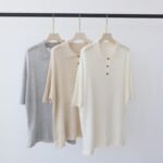 Women's Tencel Linen Blend Knit Polo Shirt, Short Sleeve Elegant Collared Blouse, Summer Premium Casual Tee Tops New Arrival - Image 2