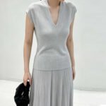 New Summer Minimalist V-Neck Knit T-shirt, Lyocell Tencel Slim Fit Layering Top for Women - Image 3
