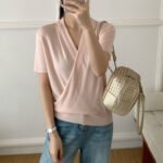 New Arrival Summer Ladies Stylish Design Knit Tee, Slimming V Neck Lyocell Tencel Short Sleeve - Image 3