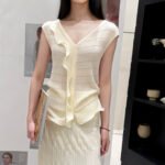Tencel Lyocell Knit Vest, Women V Neck Ruffle Hollow Out Sleeveless Tank Top for Outdoor Wear Summer - Ảnh 3