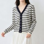 Summer New Contrast Color Striped Knit Cardigan Two Piece Outfits for Women, V-Neck Button Thin Lazy Loose Knit Outerwear Top - Image 3