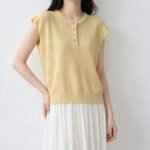 Women Summer New Tencel Linen Knit Top, Ruffle Sleeveless Half Placket Collar Casual Design Pullover Blouse - Image 3