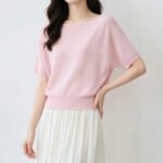 Women Minimal Elegant Off Shoulder Knit Pullover, Short Sleeve Loose Lightweight Tencel Summer New Blouse Top - Image 3