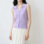Women Korean Soft Style Collared Sleeveless Knit Tank Top, Single Breasted Slim Fit Versatile Ice Silk New Design Blouse - Image 3