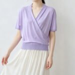 Women Gentle V Neck Wrap Knit Top, Summer New Short Sleeve Loose Slimming Cross Wrap Design Blouse - Image 3