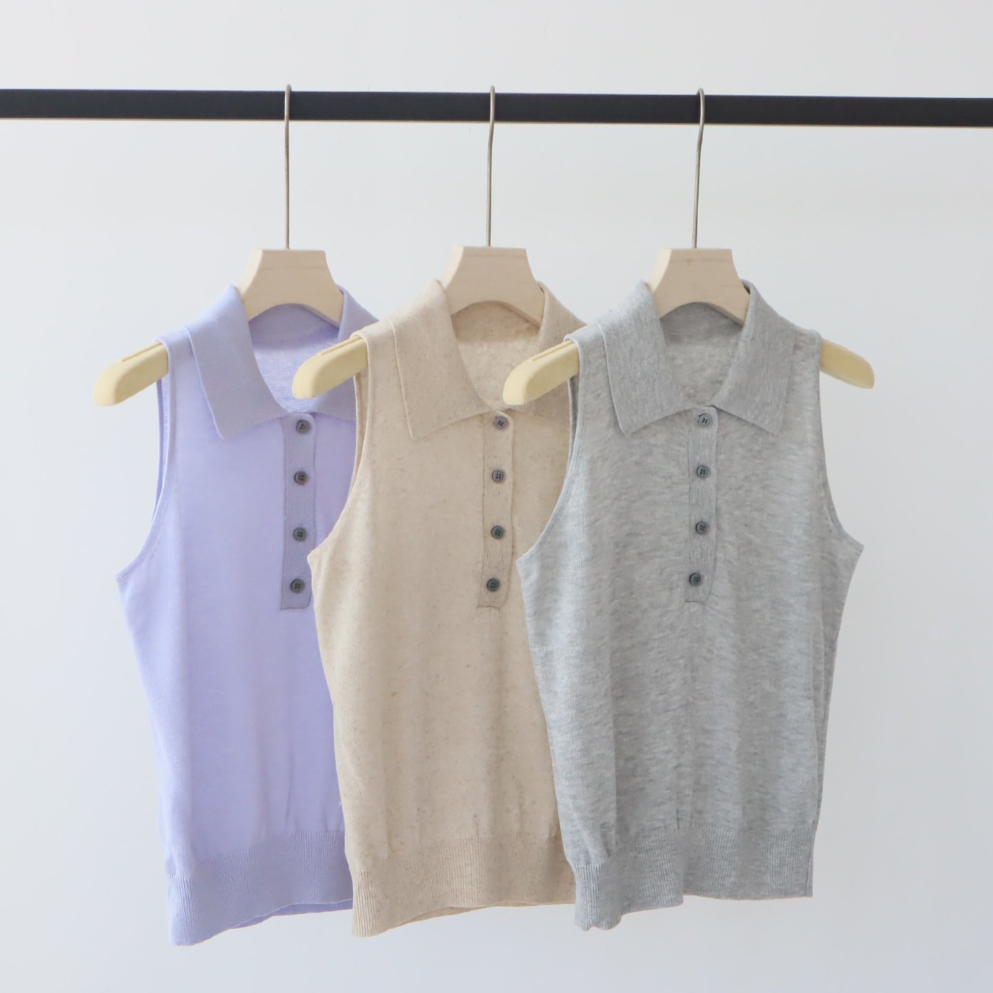 3 Women's Sleeveless Collared Knit Vest, Slim Fit Basic Tank Top, Korean Style New Summer Layering Waistcoat - Ảnh 1