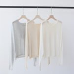 Women U-Neck Hooded Knit Pullover, Tencel Linen Lightweight Summer Sun Protection Top, Minimal Casual Blouse for Spring Summer – Image 2