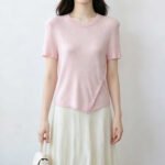 New Summer Solid Color Crew Neck Knit T-shirt, Unique Design Irregular Slim Fit Top for Women - Image 4