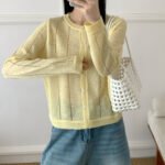 New Summer Minimalist Crew Neck Knit Top, Lightweight Long Sleeve Sun Protection Cardigan, Outerwear for Camisole - Image 5