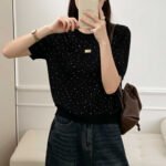 New Summer Crew Neck Knit T-shirt, All-over Star Rhinestone Slim Fit Casual Layering Top for Women - Image 4