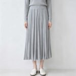 Summer Spring New Women High Waist A-line Pleated Knit Midi Skirt, Tencel Lyocell Draped Flowy Umbrella Skirt Slim Fit - 画像 (4)