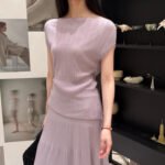 Tencel Lyocell Asymmetrical Shoulder Knit Shirt, Women Summer Short Sleeve Waist Slimming One Shoulder Top - 画像 (4)