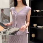 Tencel Lyocell Knit Vest, Women V Neck Ruffle Hollow Out Sleeveless Tank Top for Outdoor Wear Summer - Ảnh 4