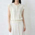 Women Summer New Tencel Linen Knit Top, Ruffle Sleeveless Half Placket Collar Casual Design Pullover Blouse - Image 4