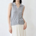 Women Korean Soft Style Collared Sleeveless Knit Tank Top, Single Breasted Slim Fit Versatile Ice Silk New Design Blouse - Image 4