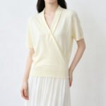 Women Gentle V Neck Wrap Knit Top, Summer New Short Sleeve Loose Slimming Cross Wrap Design Blouse - Image 4