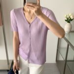 Premium V Neck Knit Tee Slim Women Summer Casual Top - Image 4