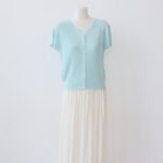 Summer New Arrival Women V-Neck Knit Short Sleeve Tee, Slimming Fit Casual Simple Basic Layering T-shirt Tops - Image 5