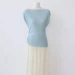 Tencel Lyocell Asymmetrical Shoulder Knit Shirt, Women Summer Short Sleeve Waist Slimming One Shoulder Top - 画像 (6)