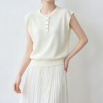 Women Summer New Tencel Linen Knit Top, Ruffle Sleeveless Half Placket Collar Casual Design Pullover Blouse - Image 6